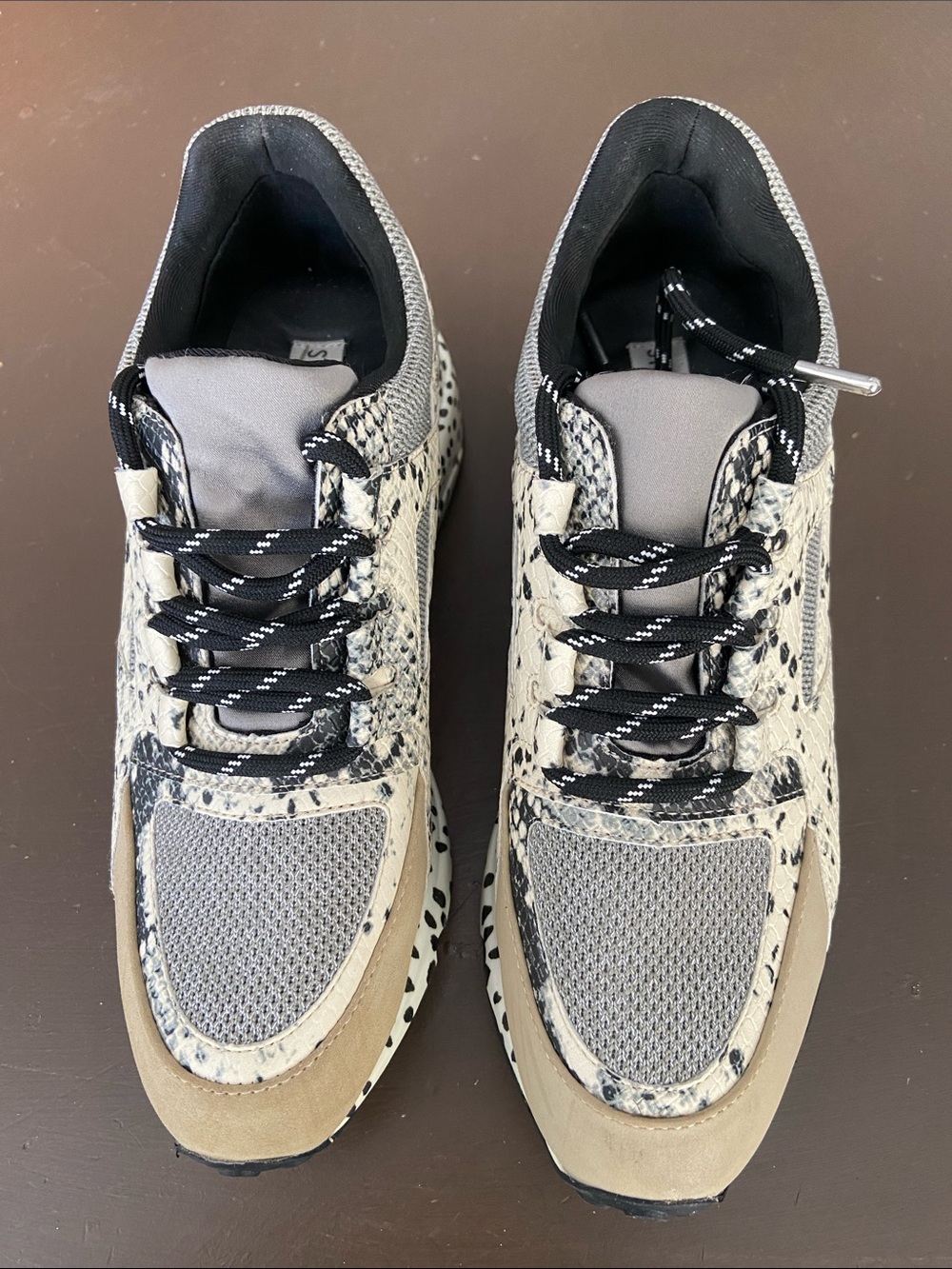 Steve Madden Barra Chunky Snake-Print Athletic Sneakers in Gray/Black/Tan W 7.0